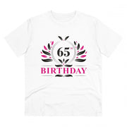 Men's PC Cotton 65th Birthday Printed T Shirt (Color: White, Thread Count: 180GSM)