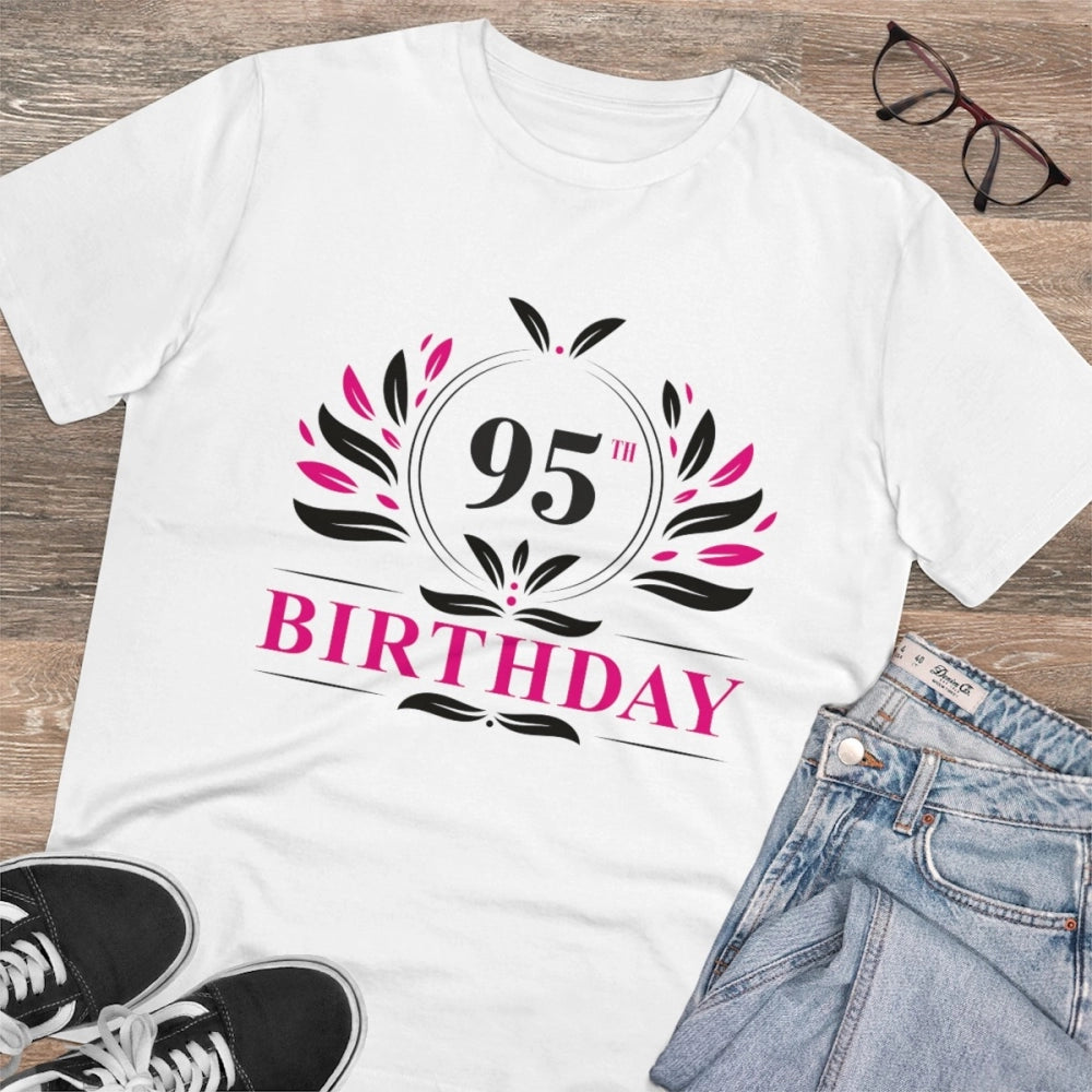 Men's PC Cotton 95th Birthday Printed T Shirt (Color: White, Thread Count: 180GSM)
