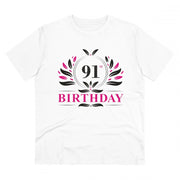 Men's PC Cotton 91st Birthday Printed T Shirt (Color: White, Thread Count: 180GSM)
