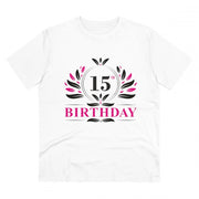 Men's PC Cotton 15th Birthday Printed T Shirt (Color: White, Thread Count: 180GSM)