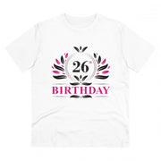 Men's PC Cotton 26th Birthday Printed T Shirt (Color: White, Thread Count: 180GSM)