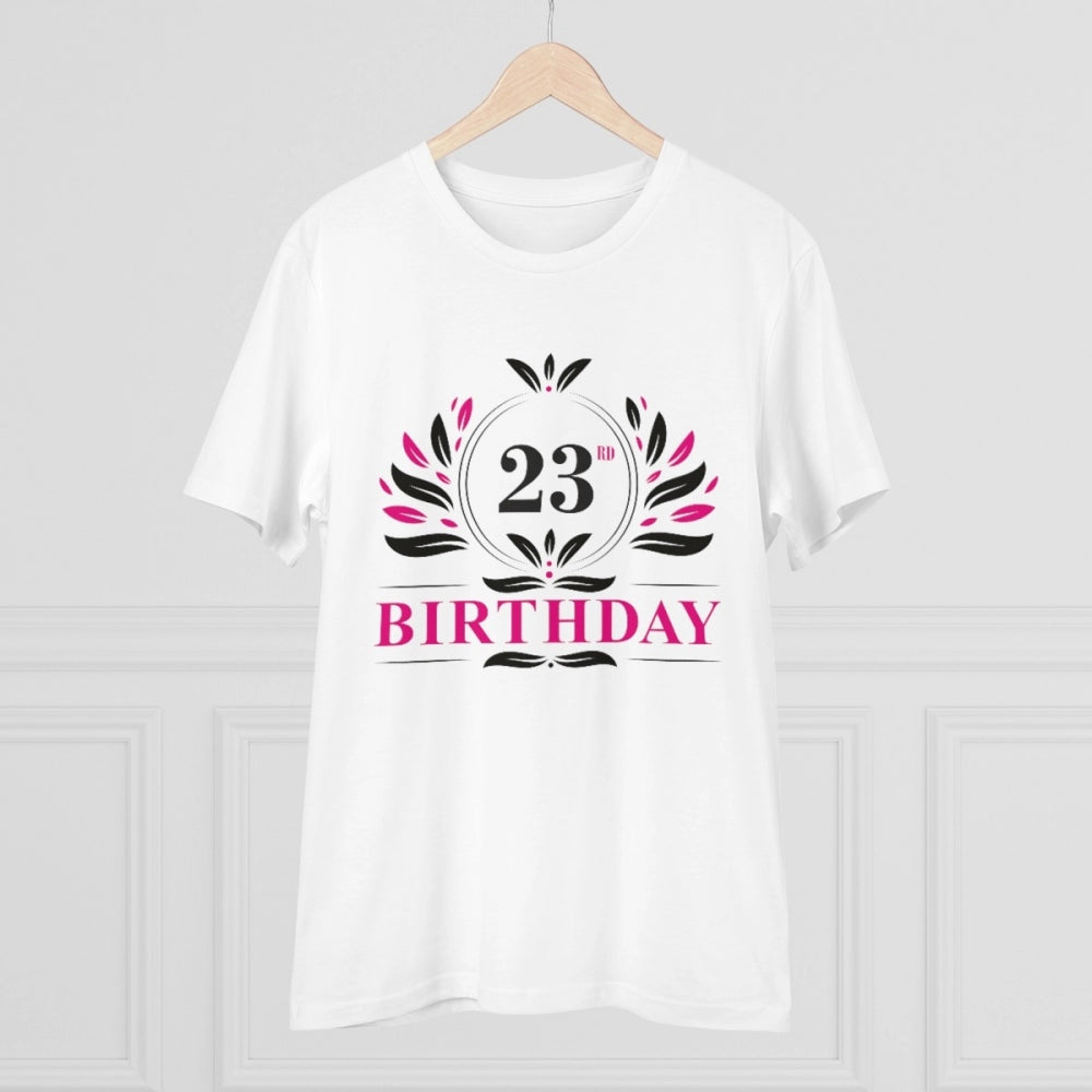 Men's PC Cotton 23rd Birthday Printed T Shirt (Color: White, Thread Count: 180GSM)