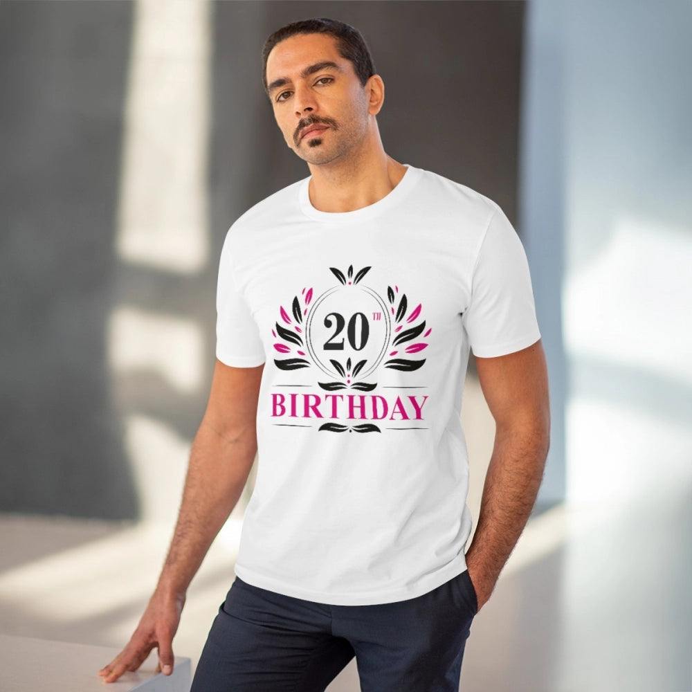 Men's PC Cotton 20th Birthday Printed T Shirt (Color: White, Thread Count: 180GSM)
