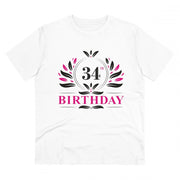 Men's PC Cotton 34th Birthday Printed T Shirt (Color: White, Thread Count: 180GSM)