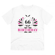 Men's PC Cotton 66th Birthday Printed T Shirt (Color: White, Thread Count: 180GSM)