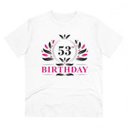 Men's PC Cotton 53rd Birthday Printed T Shirt (Color: White, Thread Count: 180GSM)