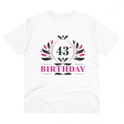 Men's PC Cotton 43rd Birthday Printed T Shirt (Color: White, Thread Count: 180GSM)