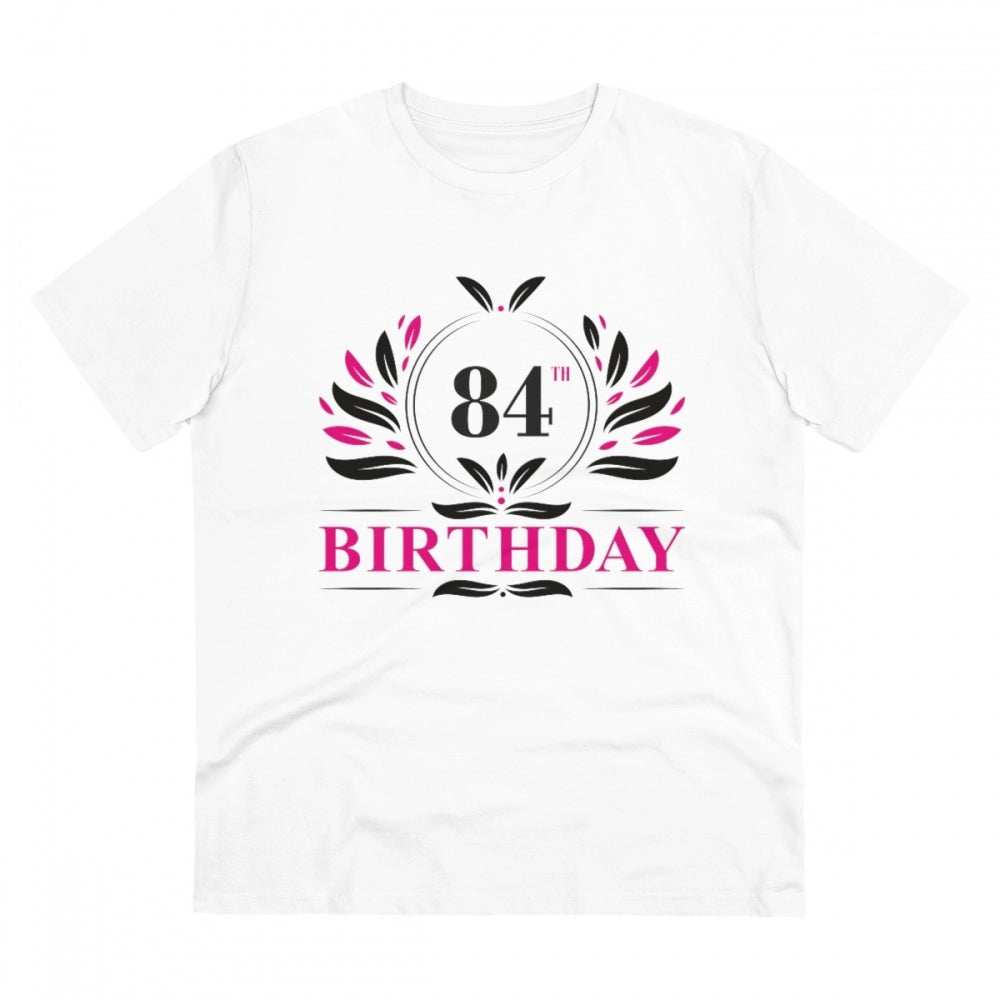 Men's PC Cotton 84th Birthday Printed T Shirt (Color: White, Thread Count: 180GSM)