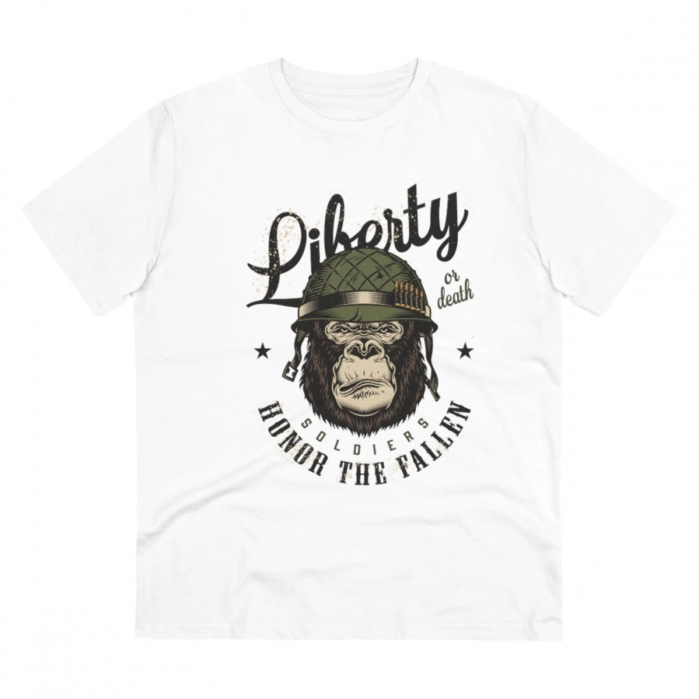 Men's PC Cotton Gorila Desing Printed T Shirt (Color: White, Thread Count: 180GSM)