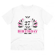 Men's PC Cotton 27th Birthday Printed T Shirt (Color: White, Thread Count: 180GSM)