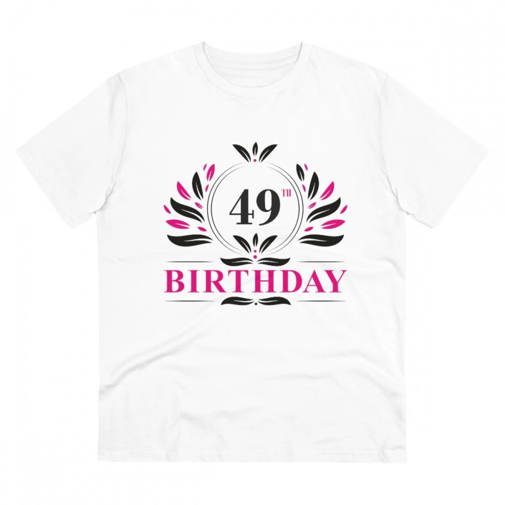 Men's PC Cotton 49th Birthday Printed T Shirt (Color: White, Thread Count: 180GSM)