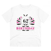 Men's PC Cotton 62nd Birthday Printed T Shirt (Color: White, Thread Count: 180GSM)
