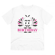 Men's PC Cotton 77th Birthday Printed T Shirt (Color: White, Thread Count: 180GSM)
