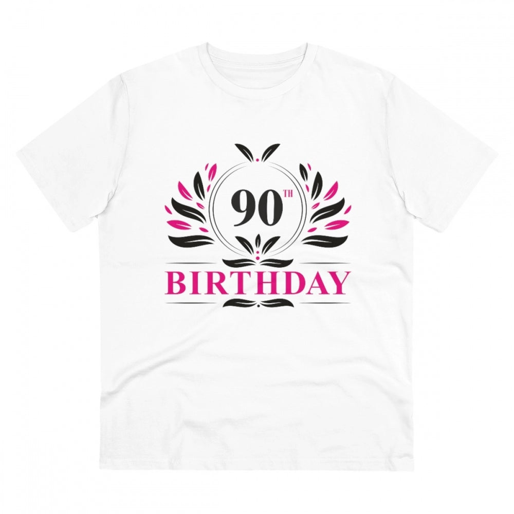 Men's PC Cotton 90th Birthday Printed T Shirt (Color: White, Thread Count: 180GSM)