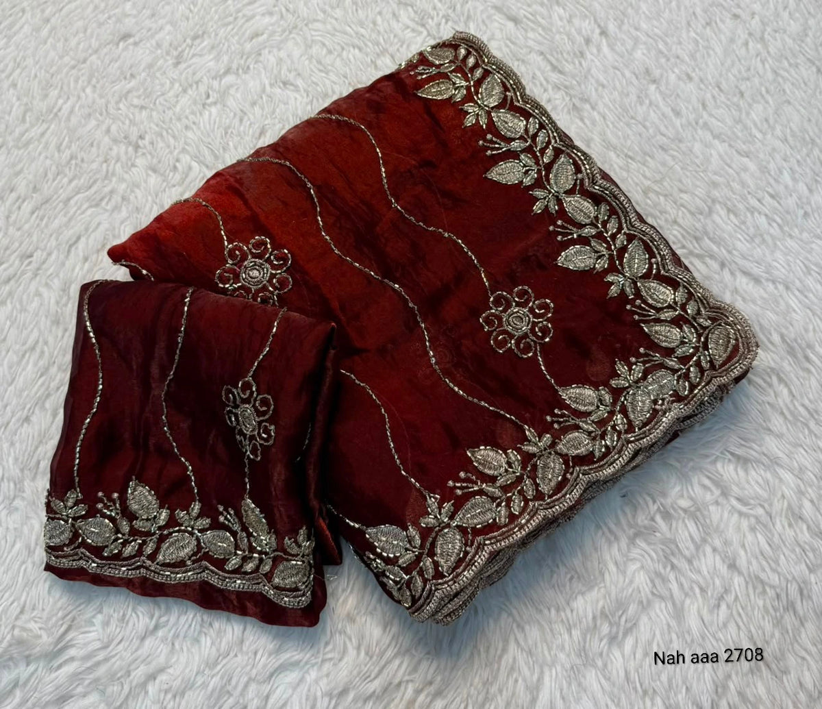 Fancy Space Silk Saree with Sequin Embroidery & C Pallu
