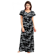 Women's Cotton Printed Maxi Nighty (Black)