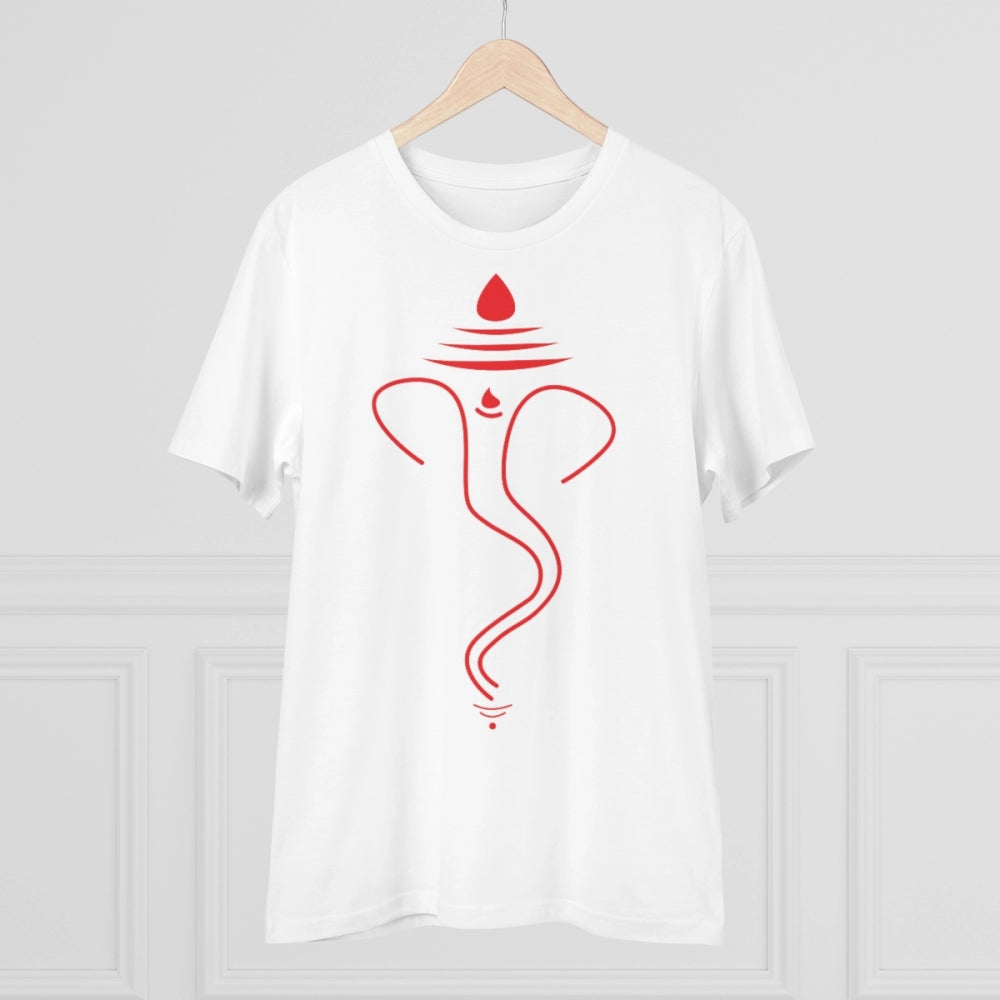 Men's PC Cotton Ganesh Printed T Shirt (Color: White, Thread Count: 180GSM)