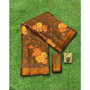 Women's Viscose Rayon Printed Saree With Unstitched Blouse (Brown)