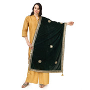 Women's Velvet Gotta Patti Dupatta (Green, Length: 2.25 to 2.50 Mtr)