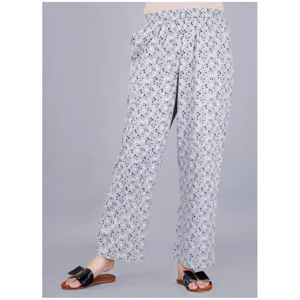 Women's Casual Half Sleeve Printed Viscose Rayon Shirt With Pyjama Pant Night Suit Set (Grey)