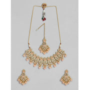 Women's Rose Gold Plated Alloy Necklace &amp; Earings Set (Pink)