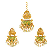 Women's Rose Gold Plated Alloy Kundan Earrings &amp; Mangtikka (Green)