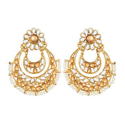 Women's Rose Gold Plated Alloy Kundan Earrings &amp; Mangtikka (White &amp; Gold)