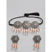 Women's Rose Gold Plated Alloy Necklace &amp; Earings Set (Orange)