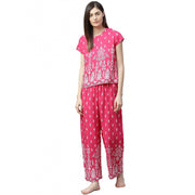 Women's Casual Short Sleeve Printed Rayon Pajama Set (Pink)