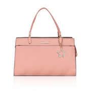 Women's Faux Leather Textured Adjustable Long Belt Handbag (Pink)