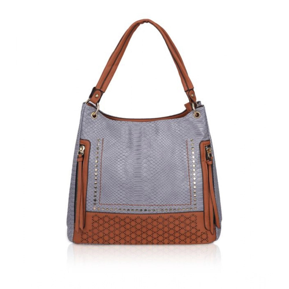 Women's Faux Leather Textured Tote Bag (Blue)