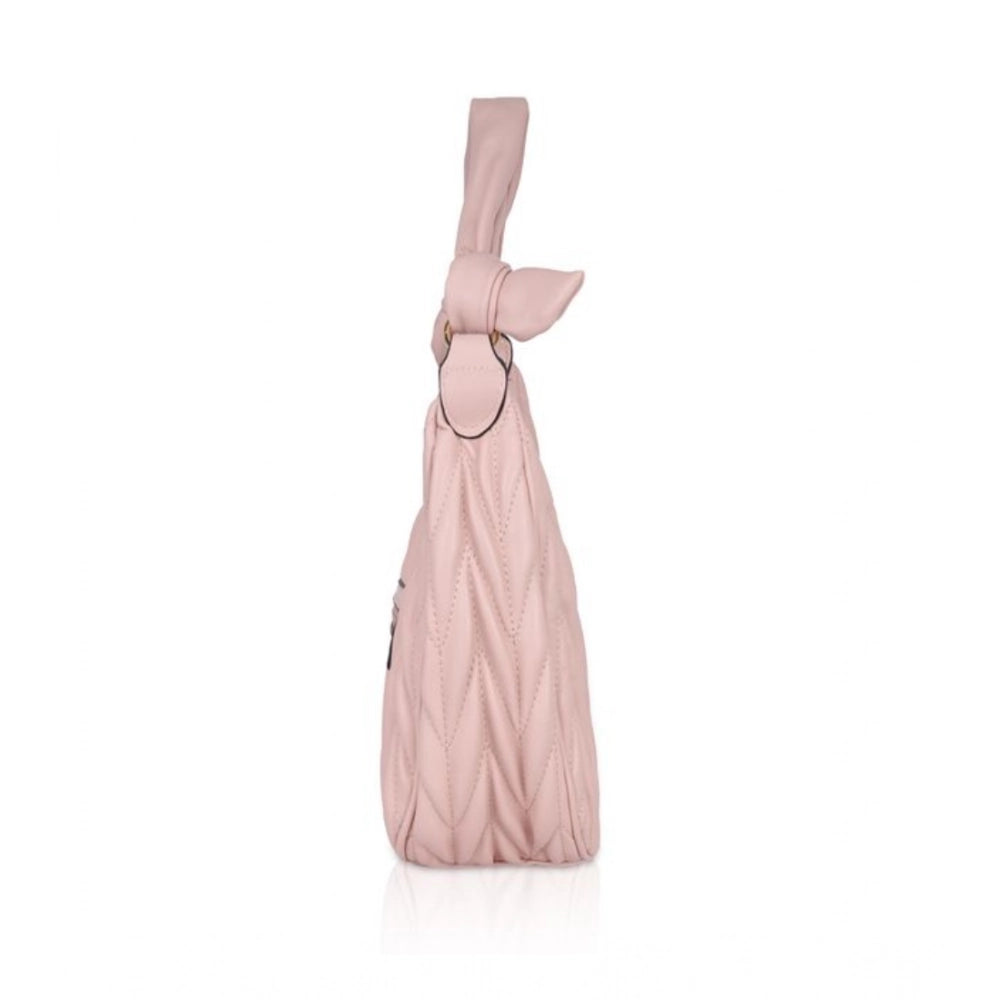 Women's Faux Leather Textured Handbag (Pink)
