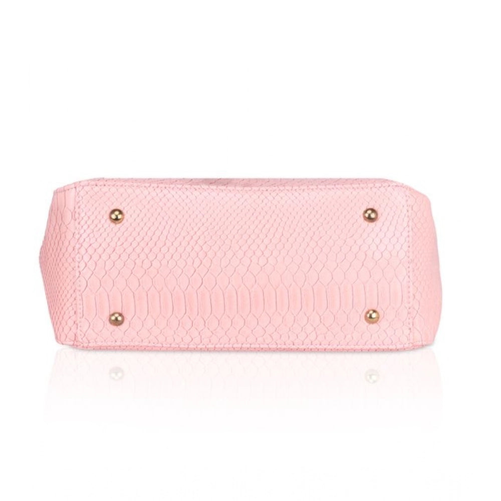 Women's Faux Leather Textured Tote Bag (Pink)