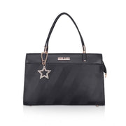Women's Faux Leather Textured Adjustable Long Belt Handbag (Black)
