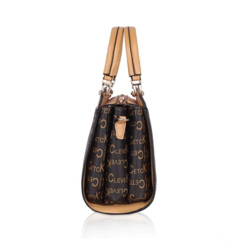 Women's Faux Leather Printed Handbag (Camel)