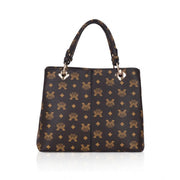 Women's Faux Leather Printed Handheld Bag (Brown )