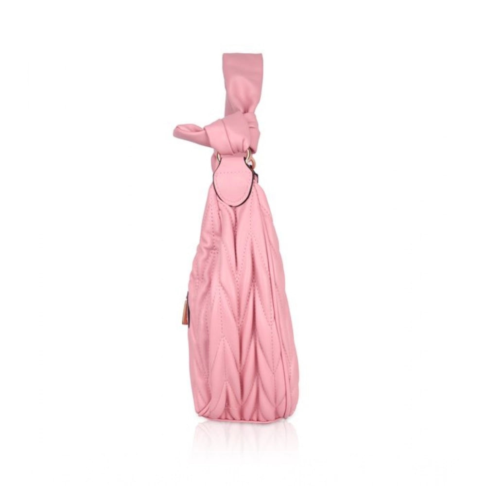 Women's Faux Leather Textured Handbag (Pink)