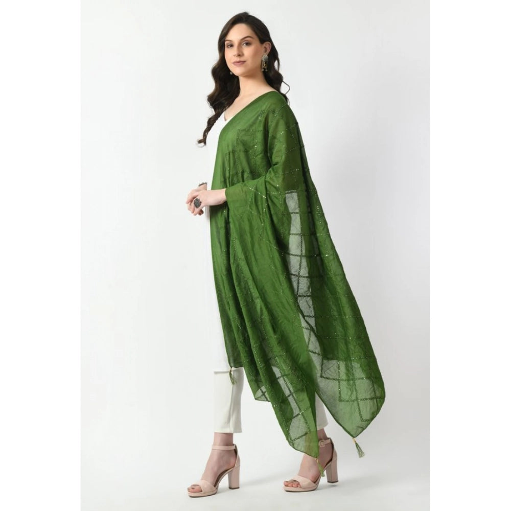 Women's Chanderi Self Design Dupatta (Mehandi, Length: Free Size)