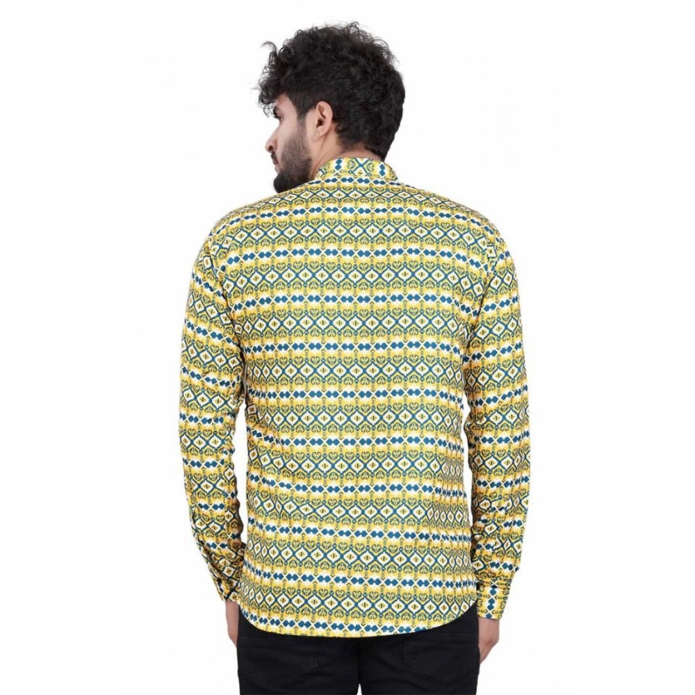 Men's Cotton Blended Printed Full Sleeve Shortkurta (Multicolor)