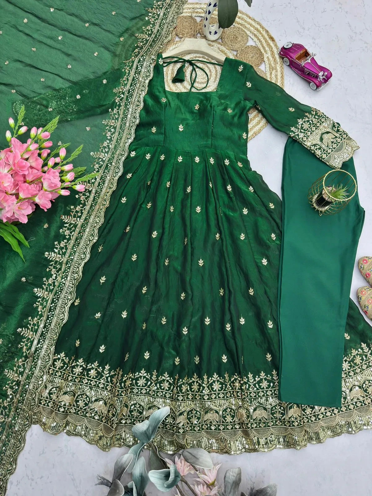 Designer Fendy Silk Embroidery Party Wear Gown Set