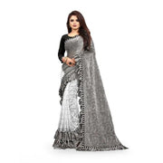 Women's Silk With Mirror Lace Solid Saree With Unstitched Blouse (Grey, 5-5 Mtrs)