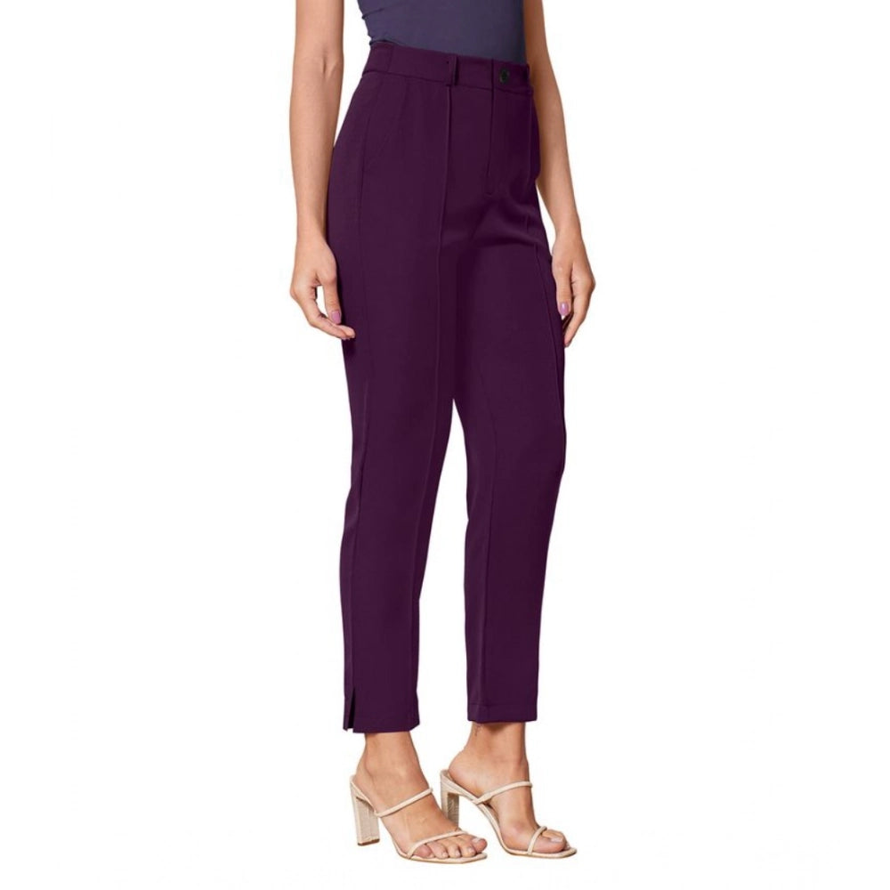 Women's Polyester Solid With Pocket Pant (Wine)
