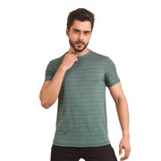 Men's Casual Nylon Solid Half Sleeve Round Neck T-Shirt (Green)