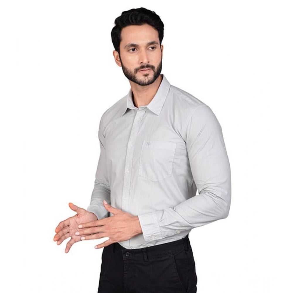 Men's Casual Cotton Full Sleeve Solid Shirt (Grey)
