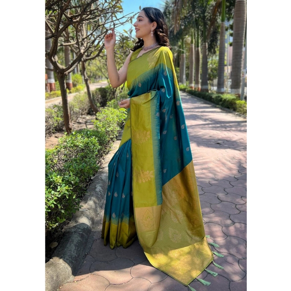 Women's Silk Printed Saree With Unstitched Blouse 5.5Mtr (Rama)