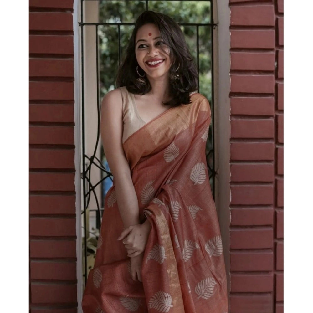 Women's Silk Printed Saree With Unstitched Blouse 5.5Mtr (Maroon)