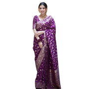 Women's Silk Printed Saree With Unstitched Blouse 5.5Mtr (Purple)