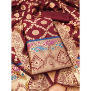 Women's Banarasi Silk Printed Unstitched Salwar Suit Material With Dupatta (Maroon, 3Mtrs)