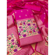 Women's Banarasi Silk Printed Unstitched Salwar Suit Material With Dupatta (Pink, 3Mtrs)