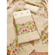 Women's Banarasi Silk Printed Unstitched Salwar Suit Material With Dupatta (White, 3Mtrs)